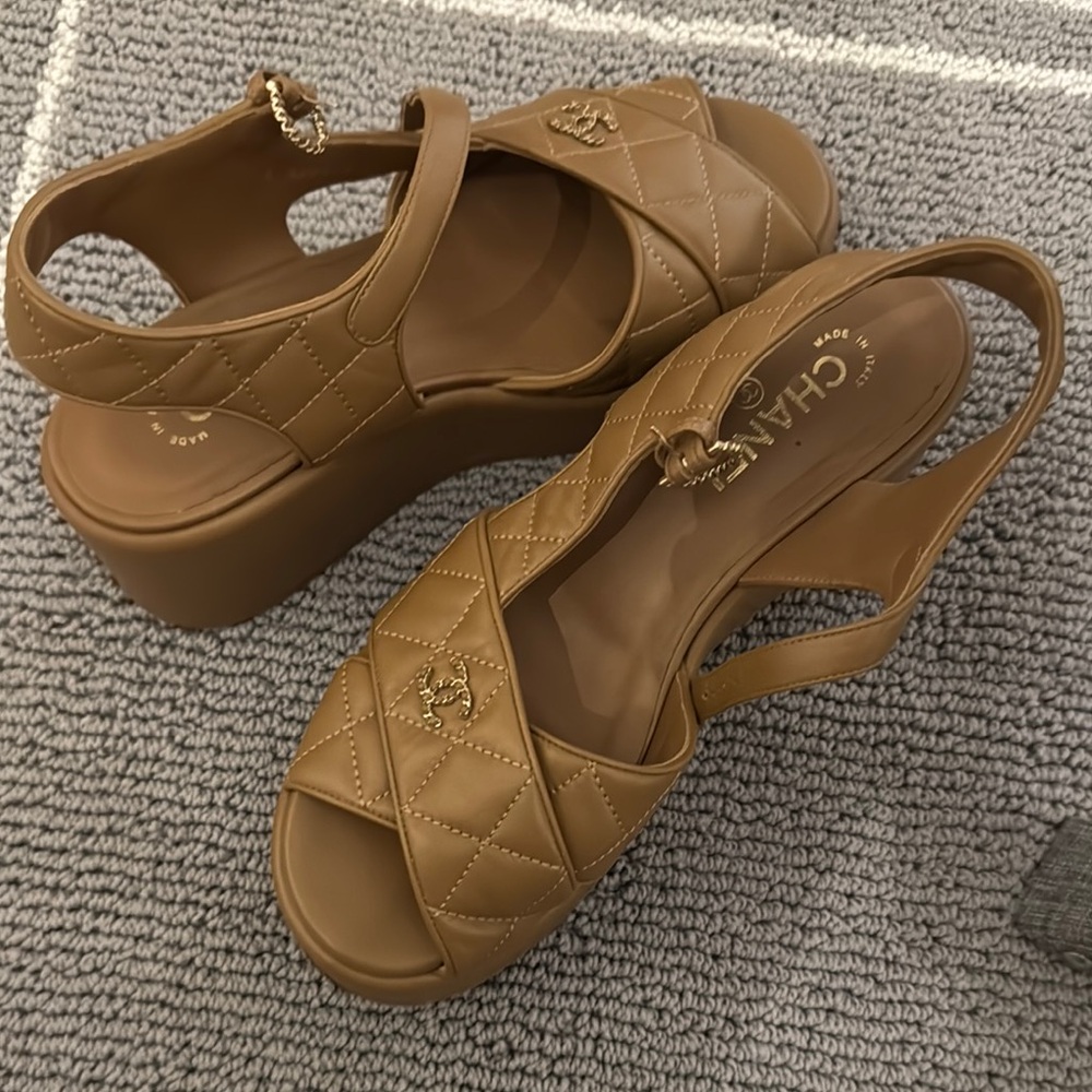 Authentic like new CHANEL Tan Platforms